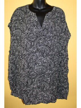 Old Navy 4x Black White Paisley Sleeveless Notch V Neck Blouse